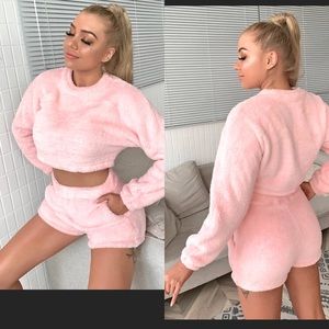 Teddy pullover crop sweater and shorts set